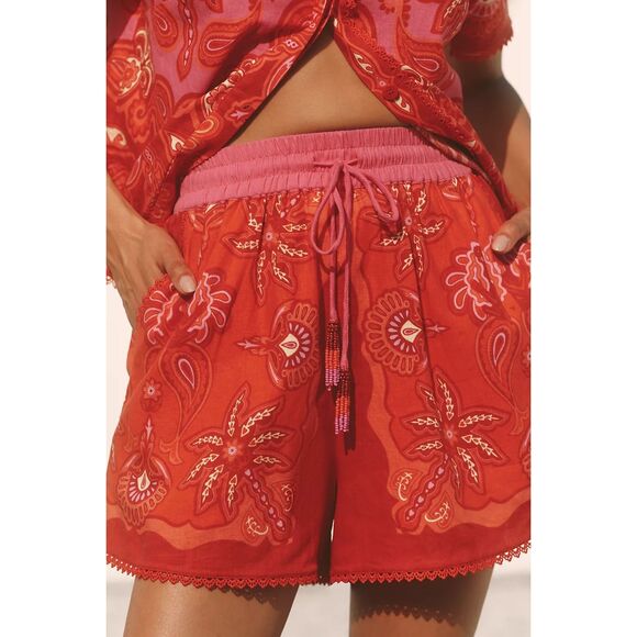 NWT Farm Rio x Anthropologie Linen Blend Drawstring Shorts Medium - Picture 1 of 9